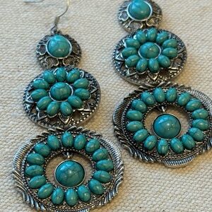 turquoise color statement earrings w silver detail